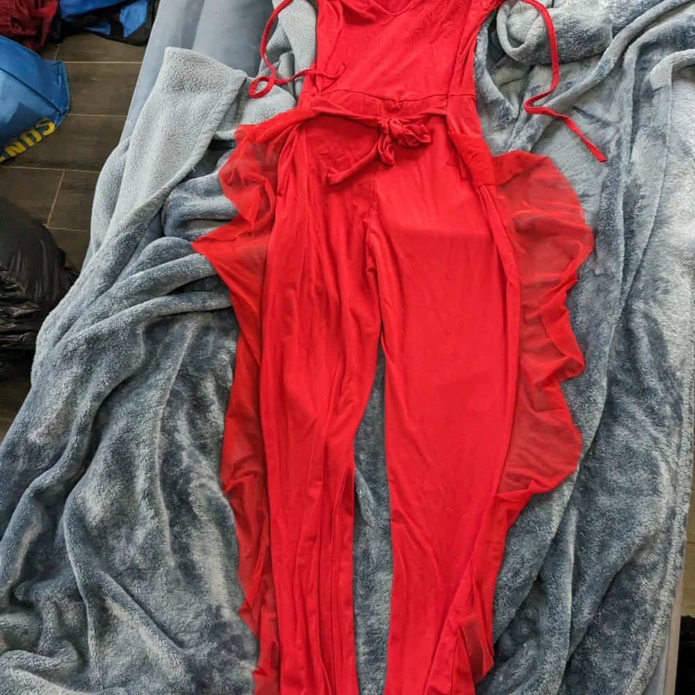 A Red Ruffle Jumpsuit - Picture 4 of 4
